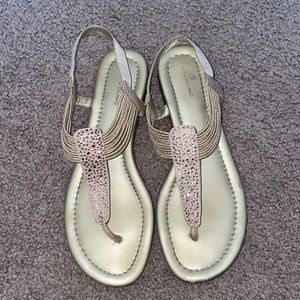 Pink/Gold Bandolino Embellished T-Strap Flat Sandals - Women’s size 6.5